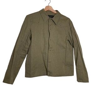 John Barlett Women's Snap Button-up Shirt Jacket Size 42 US 6 M Green Cotton